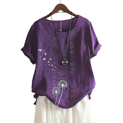 Lady Summer Printed Short Sleeve T-shirts Holiday Loose Casual Tops