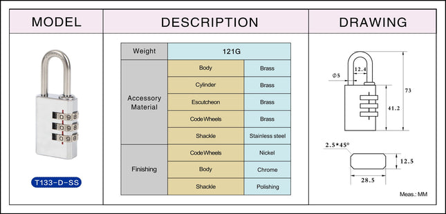 Combination Lock, Digit Combination Padlocks, Metal Padlock Luggage Lock Cabinet Lock