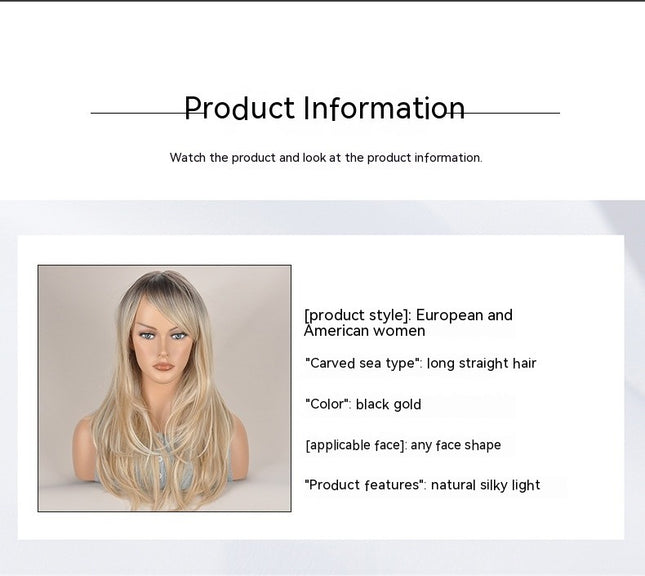 Long Straight Blonde wig with Bangs Layered Wigs with Dark Roots Wig for Women Wig Daily