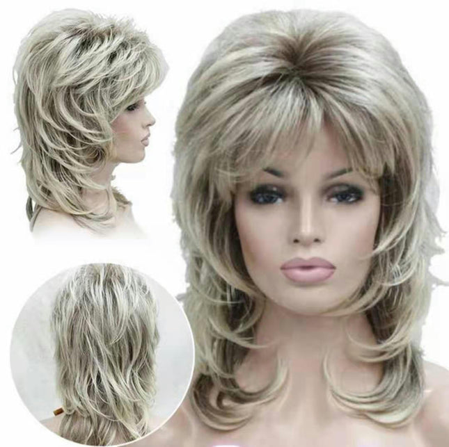 Short Blonde Wig with Bangs for Women Wig Ombre Blonde Wig Synthetic Wavy Curly Wigs Natural Hair Fluffy
