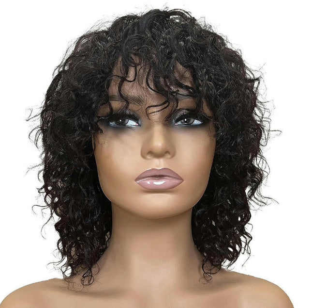 Short Curly Afro Wig With Bangs for Black Women Kinky Curly Hair Wig Afro Synthetic Full Wigs