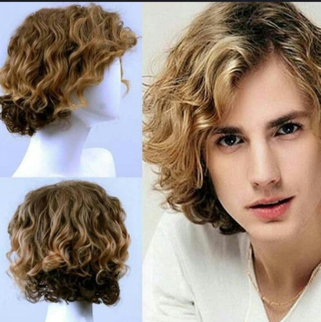 Natural Fluffy Wig for Men Short Curly Wig Men Cosplay Wigs Heat Resistant Halloween Wigs