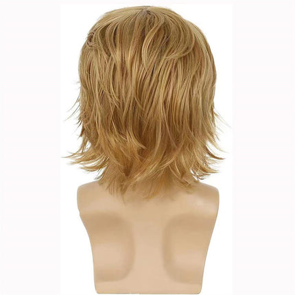 Brown Wigs for Men Short Curly Fluffy Cosplay Wig Layered Curly Wig Synthetic Wigs with Bangs