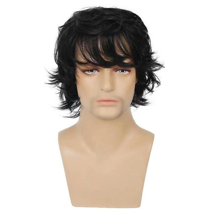 Brown Wigs for Men Short Curly Fluffy Cosplay Wig Layered Curly Wig Synthetic Wigs with Bangs