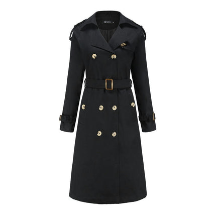 Women's Double Breasted Long Trench Coats Mid-Length Belted Overcoat Dress Jacket