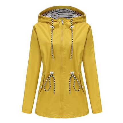 Women Light Rain Jacket Waterproof Active Outdoor Trench Raincoat with Hood Lightweight