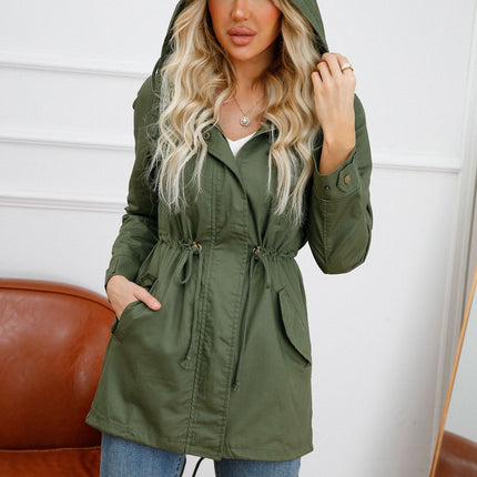 Women's Cotton Windbreaker Parka Jacket with Hood Pocket