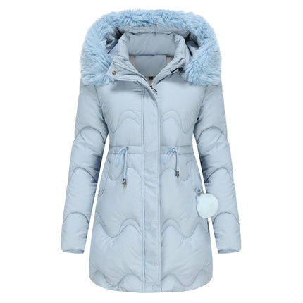 Women's Puffer Jacket Warm Hooded Winter Puffy Jacket with Faux-Fur Trim and Collar