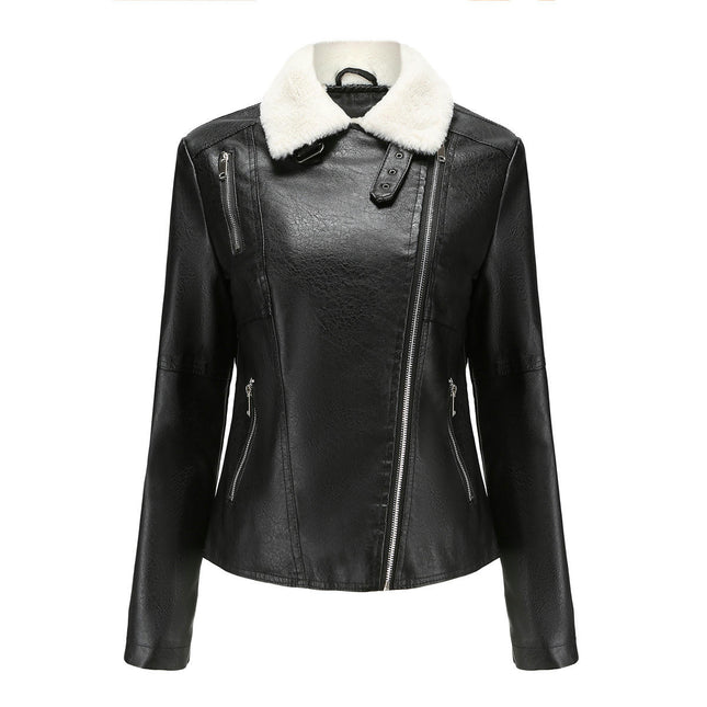 Women's Faux Leather Sherpa Lined Moto Jacket with Pockets