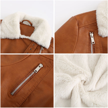 Women's Faux Leather Sherpa Lined Moto Jacket with Pockets