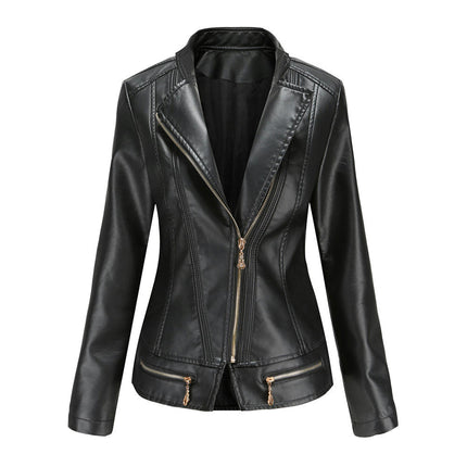 Women's Faux Leather Jacket Casual Long Sleeve Outerwear Short Coats