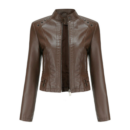 Women's Faux Leather Jacket Slim Fit Moto Short Coat