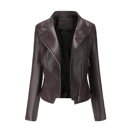 Women's Faux Leather Jacket - Moto Biker Short Coat Casual Jackets
