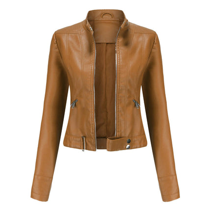 Women's Faux Leather Jacket Moto Biker Jacket Short Slim Coat