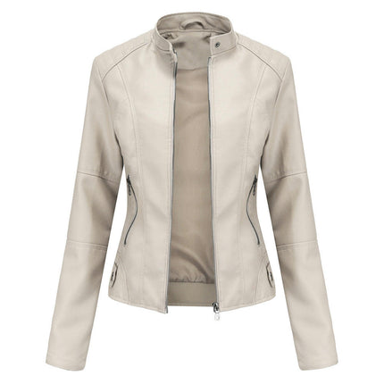 Women Faux Leather Moto Biker Shirts Slim Fit Long Sleeves Casual Jacket