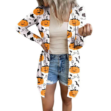 Women's Halloween Print Cardigan Long Sleeve Open Front Outwear Coat