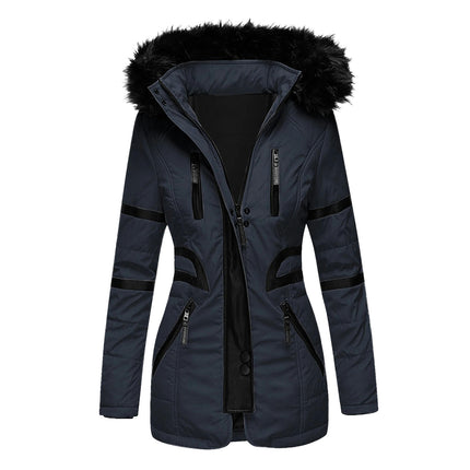 Women's Quilted Puffer Jacket Faux Fur Hooded Long Coat Full-Zip Jacket