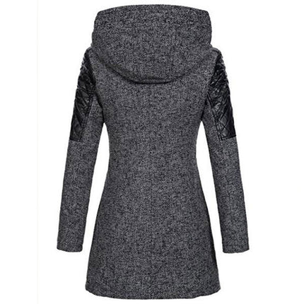 Women's Warm Zipper Fleece Pea Coat Trench Coat Jacket with Hood 1