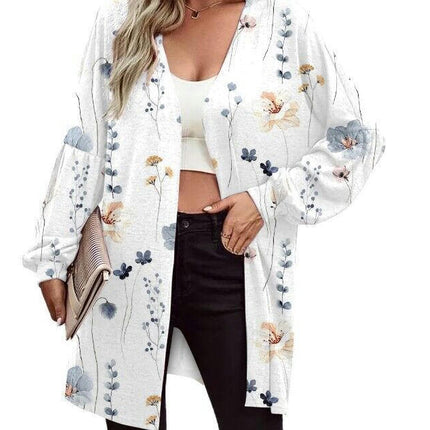 Women's Open Front Long Sleeve Printed Cardigans Knitted Coats