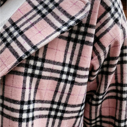 Women's Plaid Jacket Casual Button Wool Blend Winter Tartan Trench Coat With Pockets