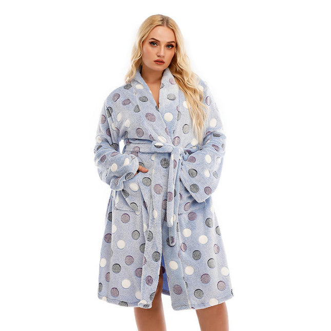 Women's Plus Size Bathrobe Fleece Plush Warm Long Robes Fleece Nightgown