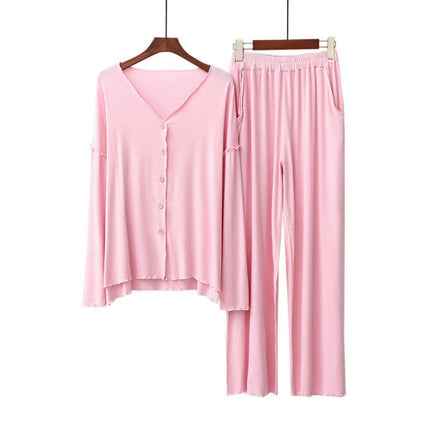 Women's Pajama Set Soft Long Sleeve Pajamas & Long Pants Button-up Sleepwear Lounge Pjs