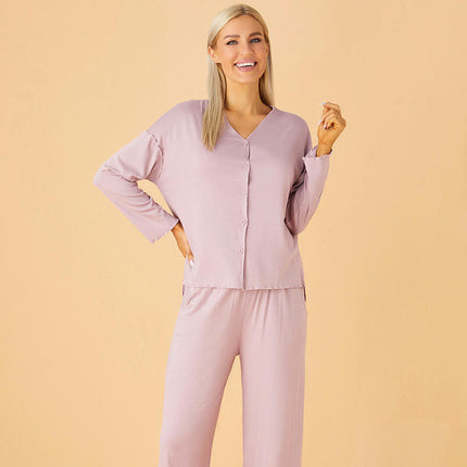 Women's Pajama Set Soft Long Sleeve Pajamas & Long Pants Button-up Sleepwear Lounge Pjs
