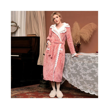 Long Bath Robe for Women Plush Soft Fleece Bathrobes Nightgown Housecoat