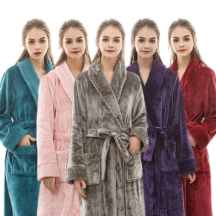 Women's Long Soft Warm Fleece Plush Bathrobe Pajamas Housecoat Nightgown