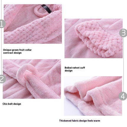 Women's Plush Fleece Robe Cozy Warm Bathrobe Fuzzy Spa Robe with Pockets