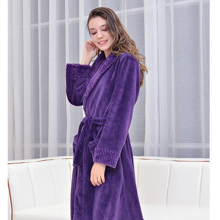 Women's Plush Fleece Robe Cozy Warm Bathrobe Fuzzy Spa Robe with Pockets