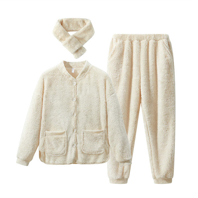 Women's Long Sleeve Top Pants Set Fuzzy Fleece Pajama Set 2 Piece Pjs Winter Warm