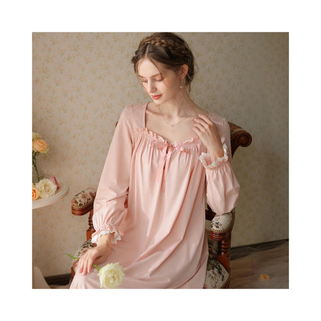 Women's Vintage Victorian Sleepwear Long Sleeve Nightgown Pajamas Nightwear Lounge Dress