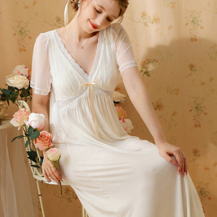 Women's Victorian Princess Nightgown Short Sleeve Nightdress Vintage Nightgowns