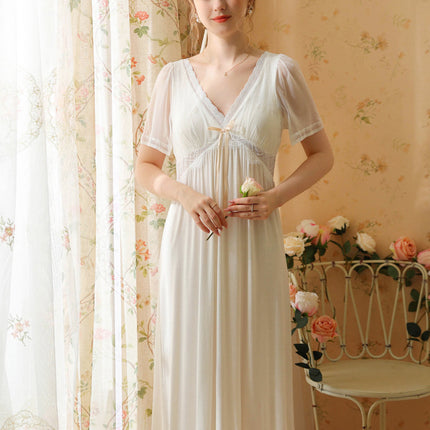 Women's Victorian Princess Nightgown Short Sleeve Nightdress Vintage Nightgowns