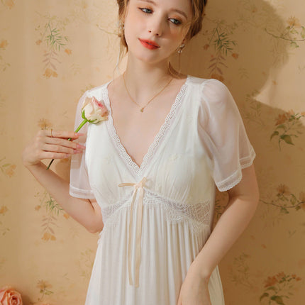 Women's Victorian Princess Nightgown Short Sleeve Nightdress Vintage Nightgowns