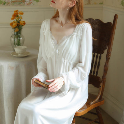 Women's Nightgown Vintage Sleepwear Long Sleeve V Neck Nightdress