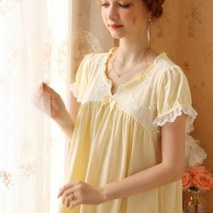 Women's Vintage Victorian Sleepwear Short Sleeve Nightgown Sleep Dress