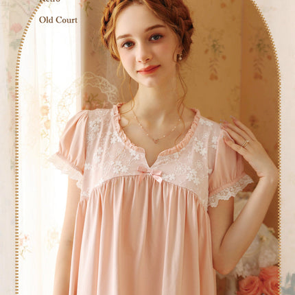 Women's Vintage Victorian Sleepwear Short Sleeve Nightgown Sleep Dress
