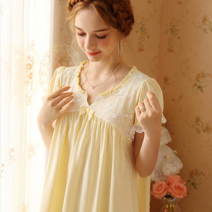 Women's Vintage Victorian Sleepwear Short Sleeve Nightgown Sleep Dress
