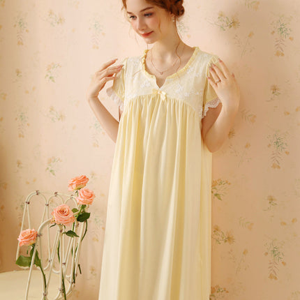 Women's Vintage Victorian Sleepwear Short Sleeve Nightgown Sleep Dress