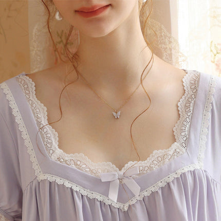 Women's Vintage Victorian Sleepwear Short Sleeve Sleep Dress