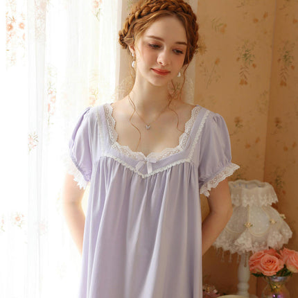 Women's Vintage Victorian Sleepwear Short Sleeve Sleep Dress
