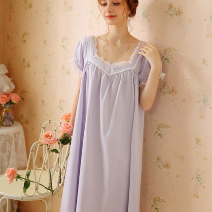 Women's Vintage Victorian Sleepwear Short Sleeve Sleep Dress