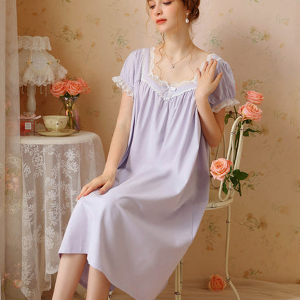 Women's Vintage Victorian Sleepwear Short Sleeve Sleep Dress