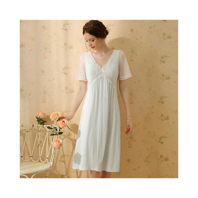 Women Nightdress Short Sleeve Vintage Nightgown Lounge Dress