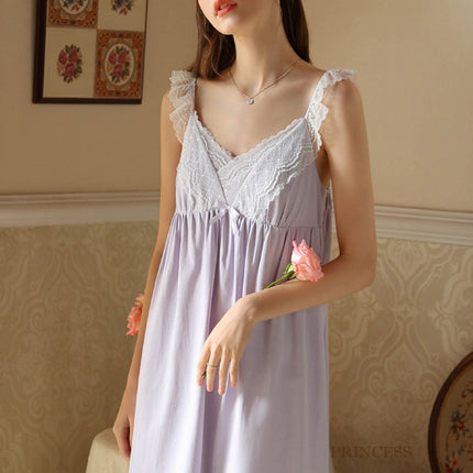 Women's Nightdress Sleeveless Sleepwear Lace Nightshirt Victorian Nightgown