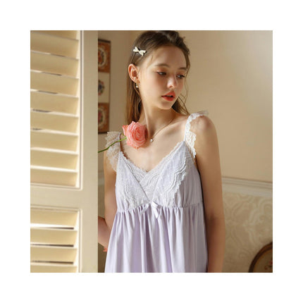 Women's Nightdress Sleeveless Sleepwear Lace Nightshirt Victorian Nightgown