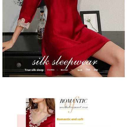 Women's Nightgown Silk Sleepwear Lace V Neck Chemise Sleepdress