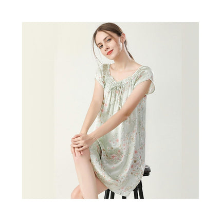 Chemise For Women Short Sleeve Nightgown Silk Sleepwear Nightdress
